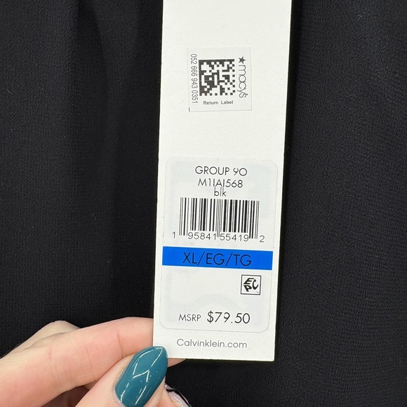 Calvin Klein Blouse Womens XL Black Chiffon High Neck Ruffle Tie Balloon Sleeve - Picture 5 of 13